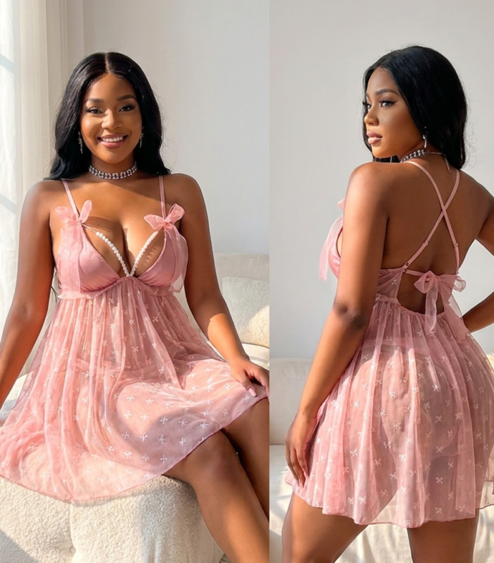 Blush Bow Mesh Women's Sleepwear